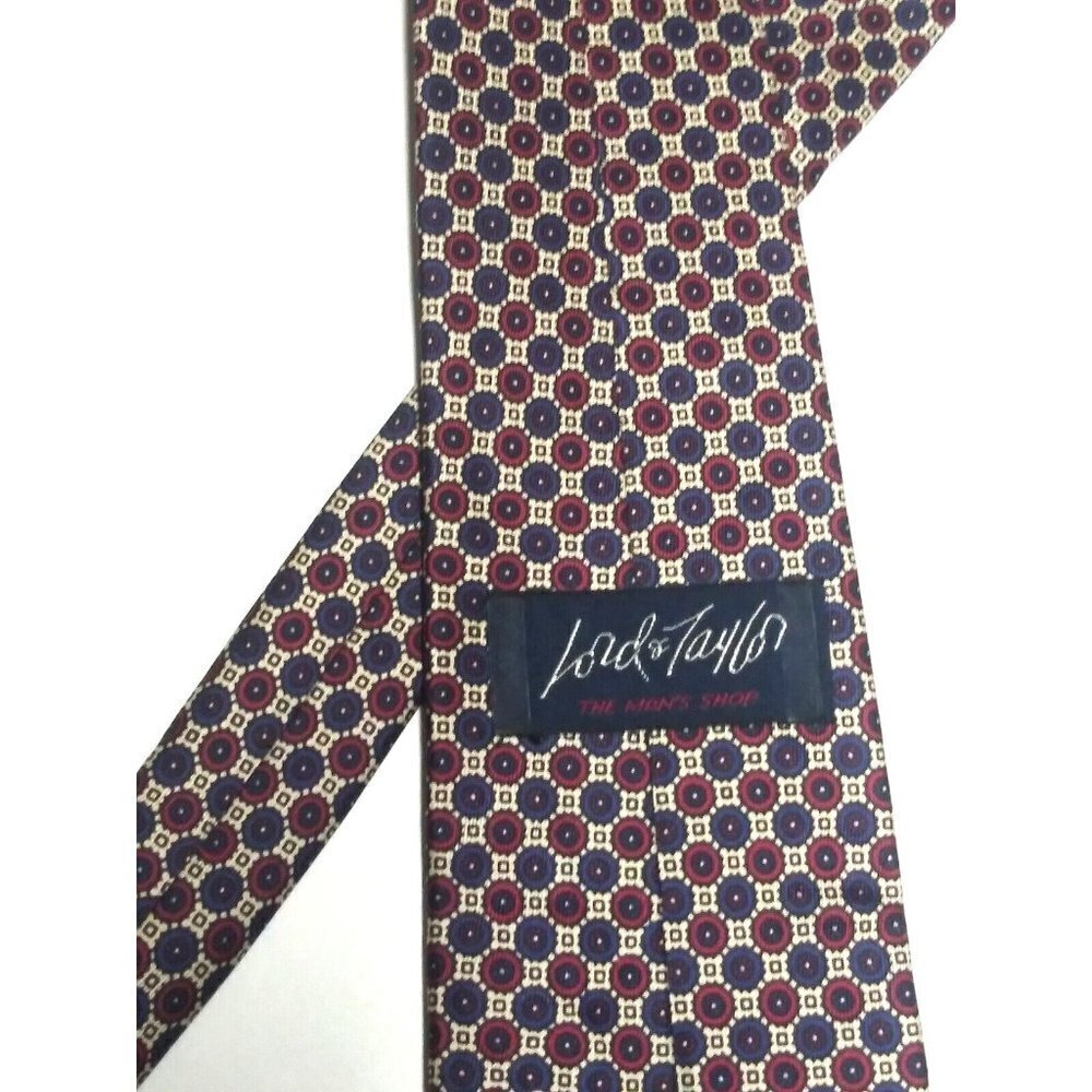 VTG Lord & Taylor Mens Neck Tie Geometric Blue burgundy beige 56"x 3.125"